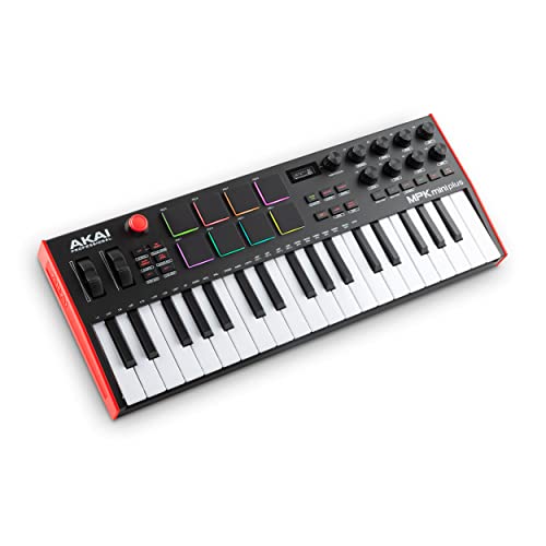 Akai Professional MPK Mini Plus - Teclado Controlador MIDI USB de 37 Mini Teclas con 8 Pads MPC, Secuenciador, MIDI/CV/Gate I/O, Software de Producción y Native Instruments Sound Package