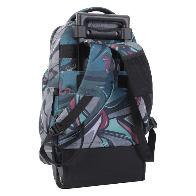 TOTTO - Mochila Escolar con Ruedas Eco-Friendly, Modelo Resma, Capacidad 20 L, Bolsillo para PC 14" y Bolsillos para Botella, Correas en S para Mayor Comodidad, Resistente, Estampado Lienzo