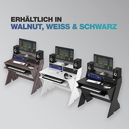 Glorious Sound Desk Compact Walnut - Estación de trabajo de estudio compacta de diseño inteligente con amplia superficie de trabajo, bandeja para teclado extraíble