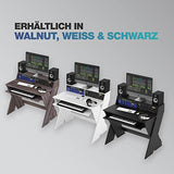 Glorious Sound Desk Compact Walnut - Estación de trabajo de estudio compacta de diseño inteligente con amplia superficie de trabajo, bandeja para teclado extraíble