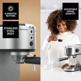Taurus - Cafetera Espresso Euforia Compact 1350W | 20 Bares Presión | Sistema Thermoblock | Filtro Supreme Cream | Vaporizador Orientable | Doble Café Simultáneo | Cuchara Dosificadora