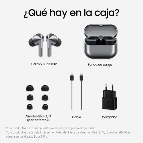 Samsung Galaxy Buds3 Pro + Cargador - Auriculares Inalámbricos, Cancelación de Ruido, Bluetooth, Audio 361, Sonido Hi-Fi, Gris (Versión Española)