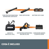 WORX Aspirador de Hojas 40V Máx. 2x20V | WG583E | PowerShare |Incluye 2 baterías y Cargador Doble |2 en 1 Recoger y aspirar – Bolsa de 35 L | Incluye Toberas | Ligero