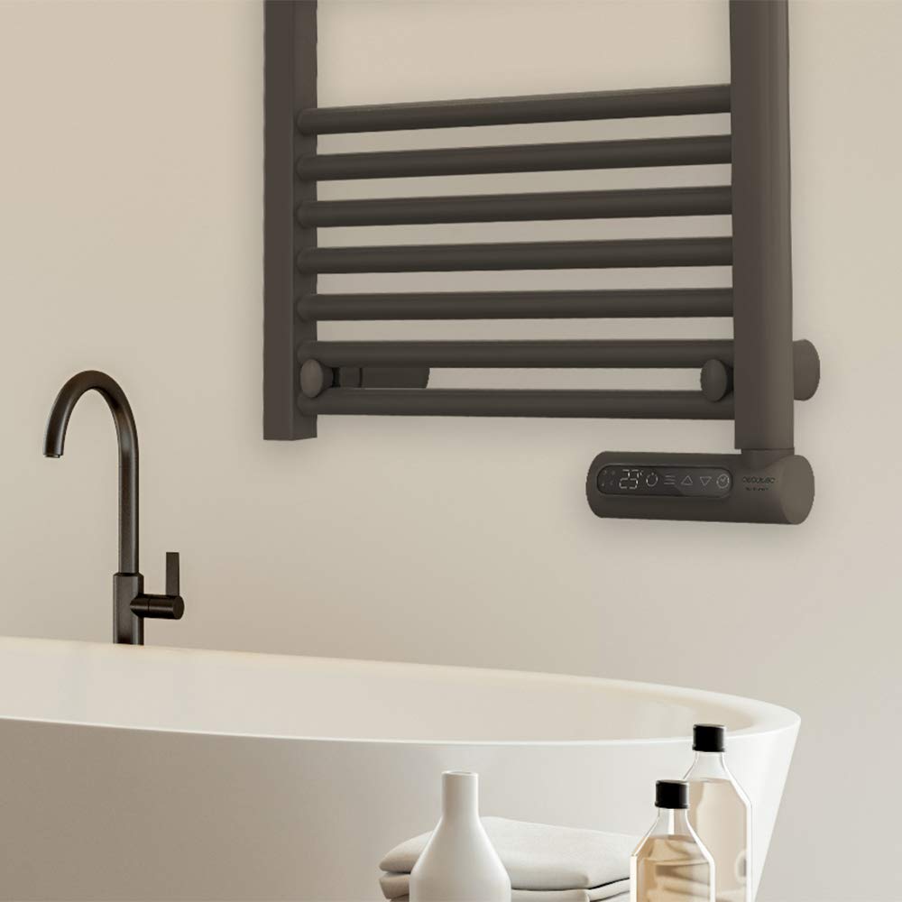 Cecotec Radiador Toallero Eléctrico Bajo Consumo ReadyWarm 9200 Smart Towel Black. 750 W, Pantalla LED, Control táctil, Temporizador, 3 Modos, Sistemas de Seguridad