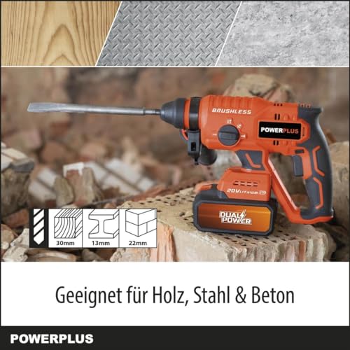 Hammer de Broma inalmbrica 40V 5J SDS -Plus sin escobillas + 5 Accesorios - Dual Power PowDP15680 - Entregado sin batera o Cargador