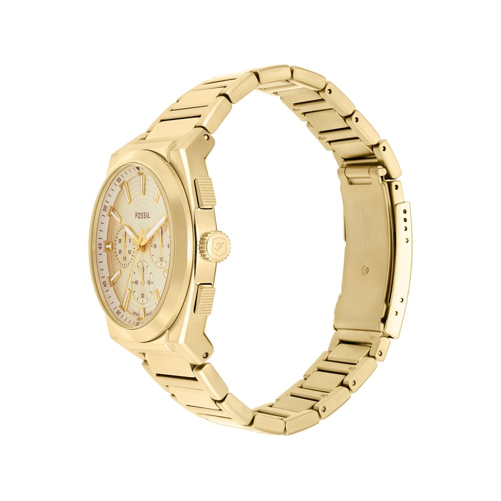 Fossil Reloj Everett para Hombre, Movimiento Cronógrafo Cuarzo con Correa de Piel o Acero, Tono Oro