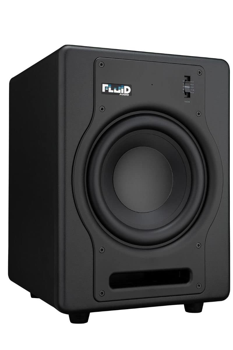 Fluid Audio Subwoofer de Estudio Activo F8S (Amplificador de Clase D de 200 W, Respuesta en frecuencia de 30-200 Hz, Compacto y Potente, con Pedal de Control de Graves),Negro