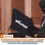 Evolution Sierra ingletadora deslizante de 185 mm (R185SMS+) de Evolution con corte multimaterial; bisel de 45°, inglete de 50°; guía láser. Incluye hoja multiusos
