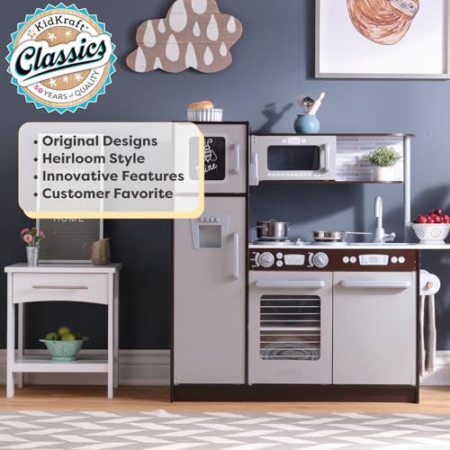 KidKraft Cocina de Juguete de Madera Uptown Espresso para niños con Accesorios incluidos, Teléfono de Juguete y Set Utensilios de Cocinita Infantil, Juguetes niños 3+ años (53260)
