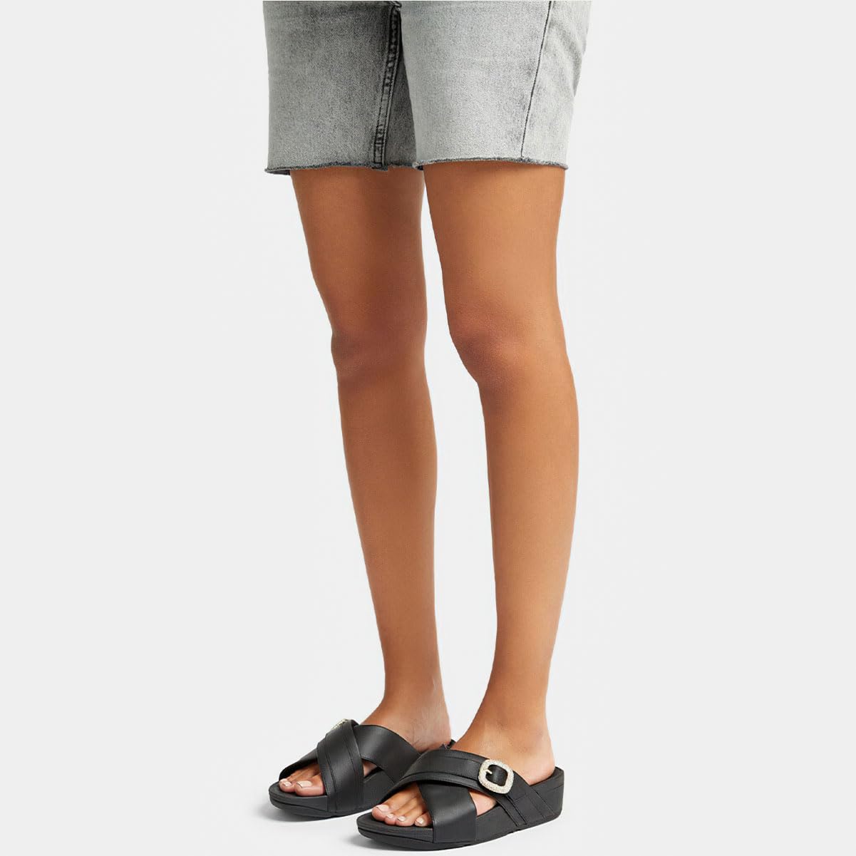 Fitflop Sandalias Cruzadas de Cuero con Hebilla de Cristal Lulu, Mujer, Black, 39 EU