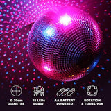 Ibiza - DISCO1-30 - Bola facetada de 30cm de diámetro con base de 18 LED y cadena de 20cm - Funciona con pilas