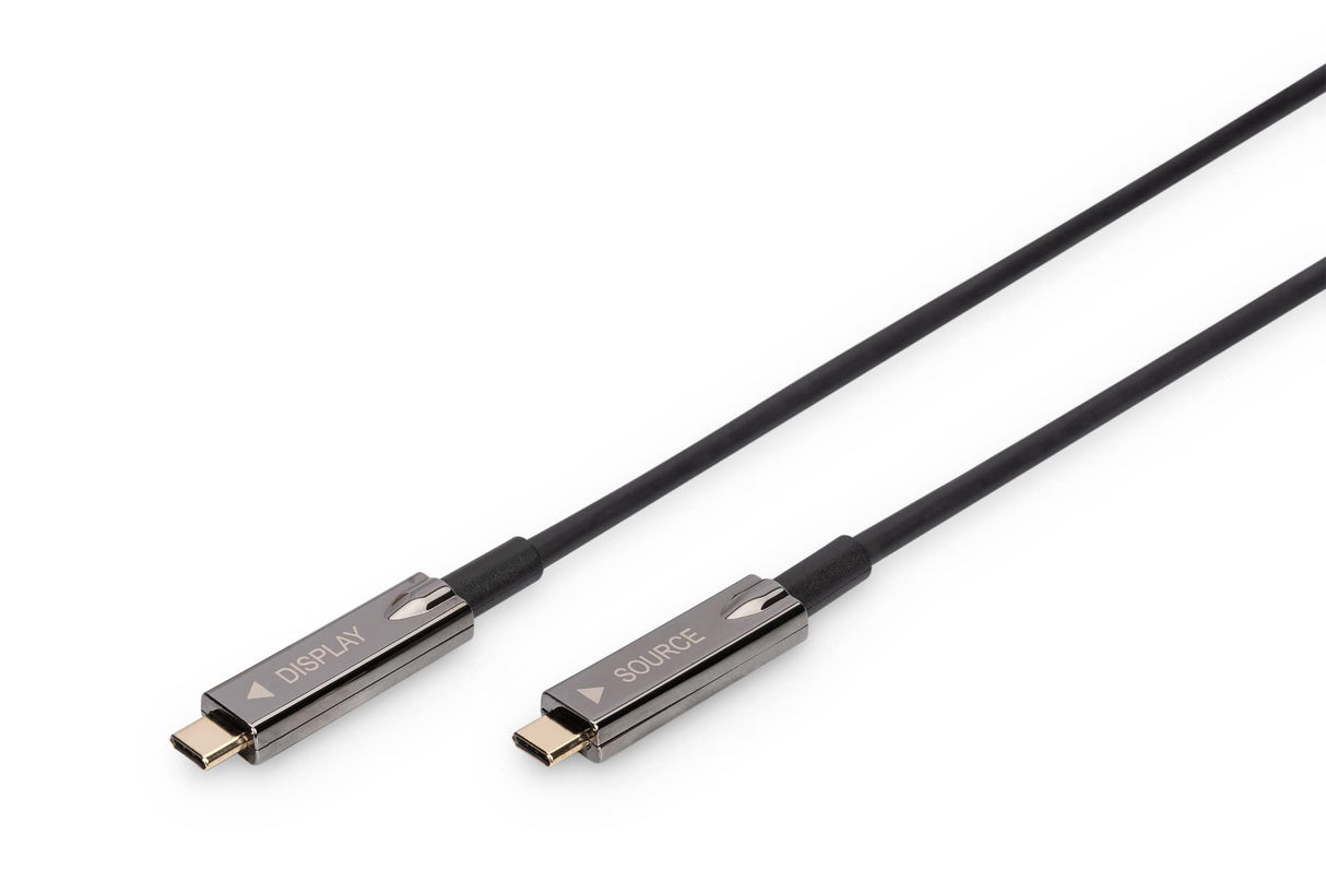 DIGITUS USB-C AOC Cable de conexión AV de fibra óptica híbrida - USB 3.1 - Displayport 1.2 - DP Alt-Mode - Plug&Play - Cable de audio/vídeo - 10m - negro