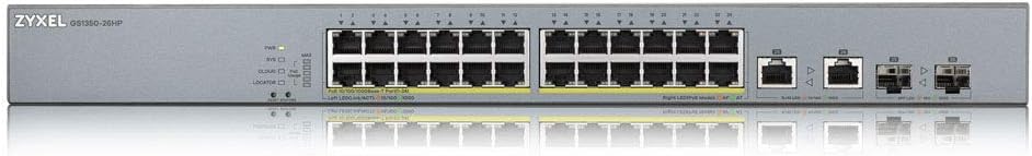 Zyxel 24-Port Gigabit PoE+ Switch | Smart Cloud Management | 375 Watt Power | 2 Combined Ports | Long Range [GS1350-26HP]