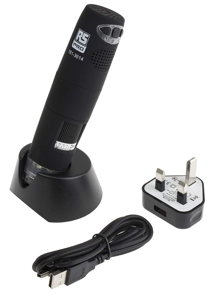 RS PRO Microscopio WiFi MICFIUVWP Ampliación 5 → 200X 1280 x 1024 píxeles