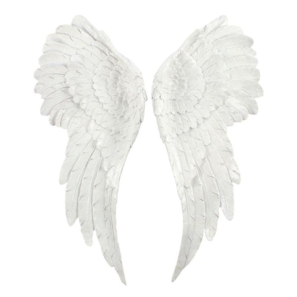 Jones Home & Gift Encantadoras alas de ángel blancas con purpurina, 54 cm x 21,5 cm (1 par), diseño auténtico, material duradero, perfecto para el hogar y la oficina