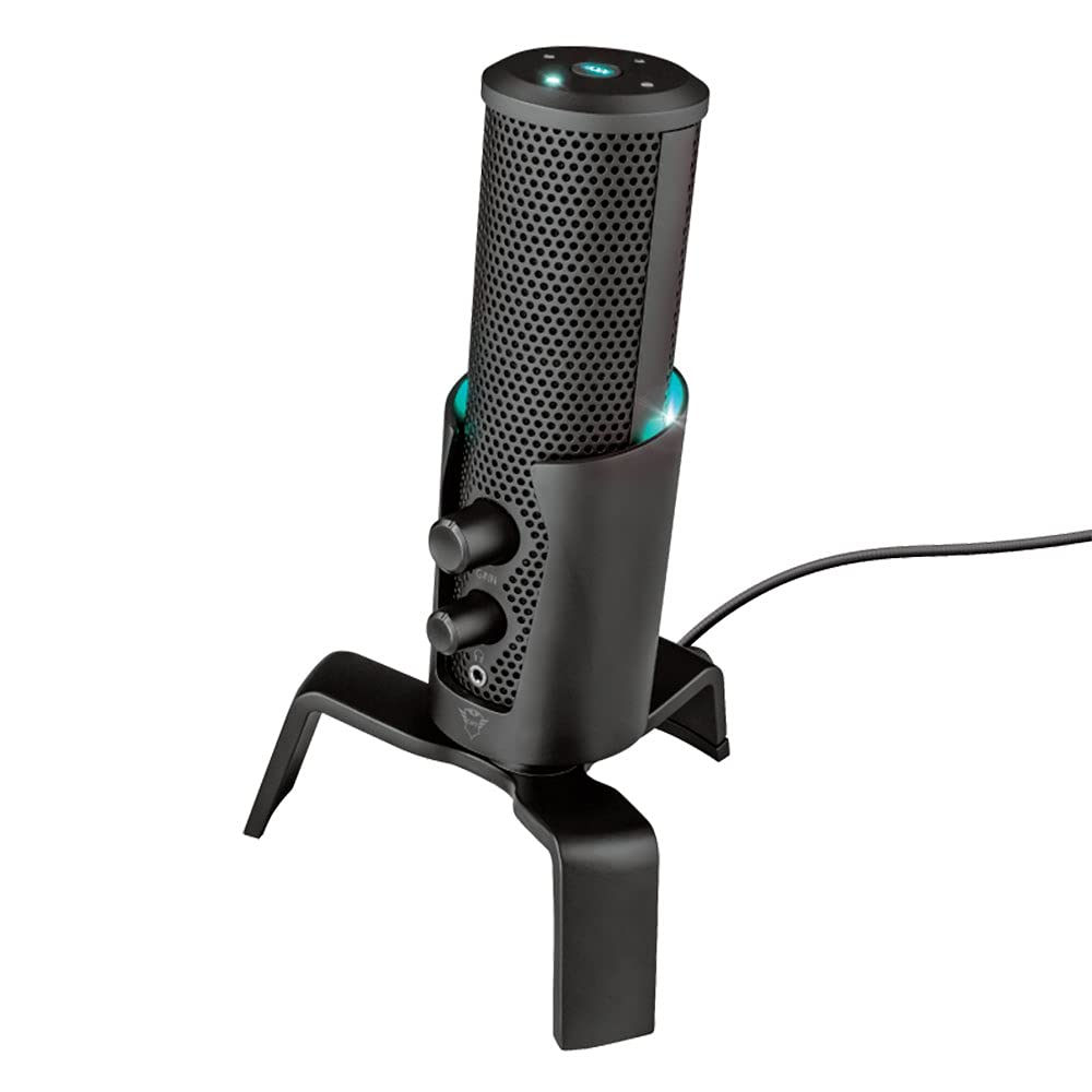 Trust Gaming GXT 258 Fyru Micrófono Gaming USB 4 en 1, Micro con Luces LED, 4 Patrones de Grabación, Micrófono PC para Podcasts, Vlogs, Streaming, Youtube, Twitch, PS4, PS5 - Negro