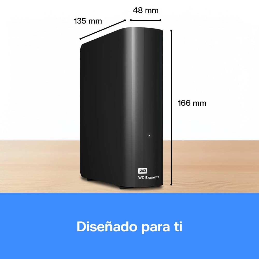 WD 26TB Elements Disco Duro Externo de Escritorio, USB 3.1 Gen 1, Plug-and-Play solución para un fácil Almacenamiento Adicional de Tus Fotos, música, vídeos y Archivos Importantes, Negro