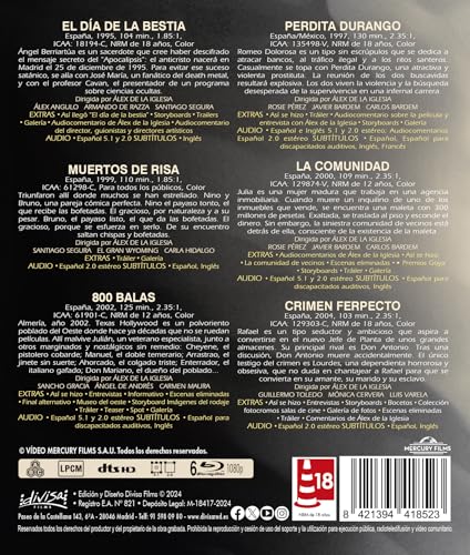 Alex de la Iglesia (1995-2004) (Blu-ray) Pack 6 Peliculas: El Dia de la Bestia; Muertos de Risa; Perdita Durango; Crimen Ferpecto; La Comunidad; 800 Balas