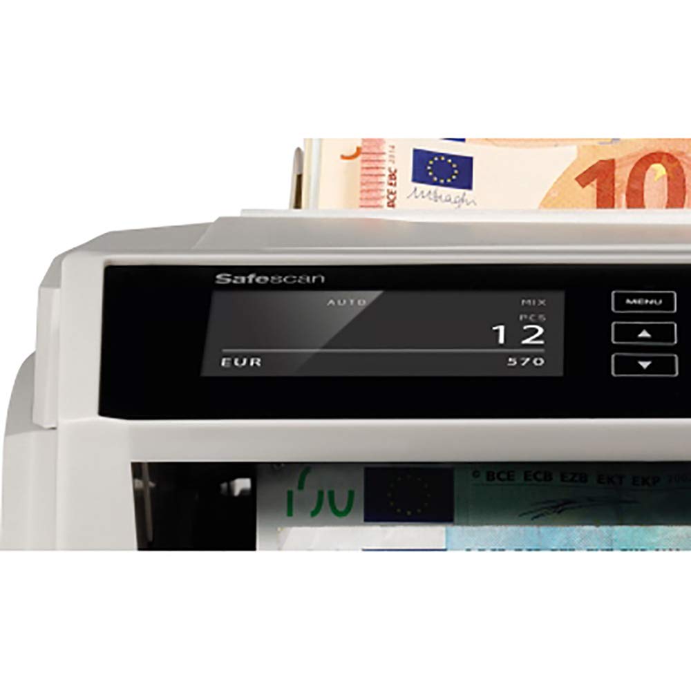 Safescan 2465-S Contadora de billetes cuenta el valor de billetes mezclados de euro - Contadora detectora de billetes falsos en 7 puntos - Máquina para contar billetes clasificados de cualquier divisa