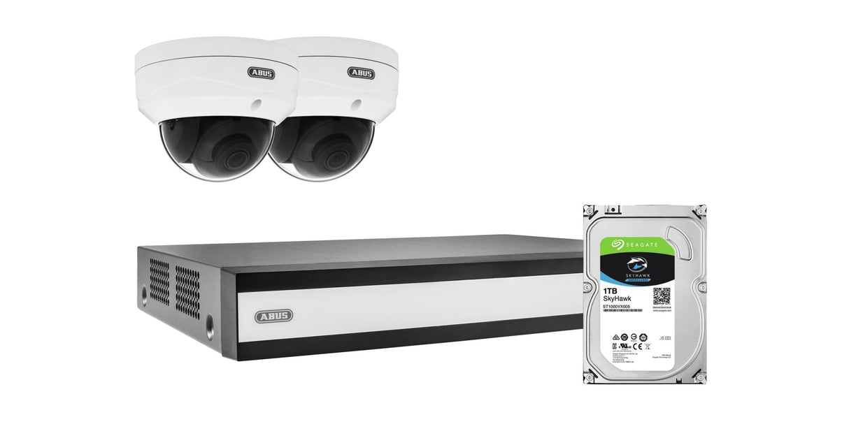 ABUS TVVR36423D - Grabadora de vídeo en Red y 2 cámaras PoE Mini Domo