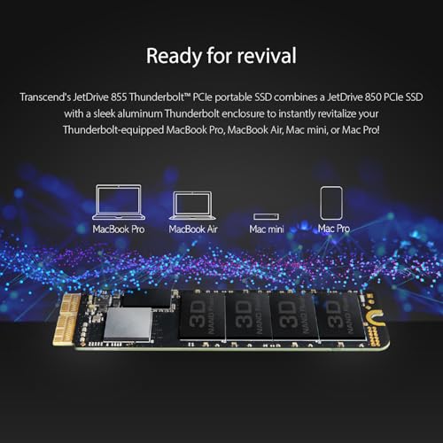 Transcend JetDrive 855 Interno SSD 480 GB para Macbook PCIexpress Gen3 x4 NVMe (Kit con Cubierta Externo Thunderbolt, Funda y Destornillador) TS480GJDM855