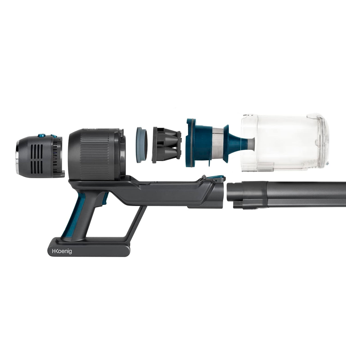 H.Koenig Aspirador Sin Cable 2 en 1 PowerFlex+ UPX26, Plegable, Autónomo hasta 40 Min, Sin Bolsa, Ligero, Ergonómico, 3 Potencias, 220 W, 0.8 Liters, Roja y Plateada