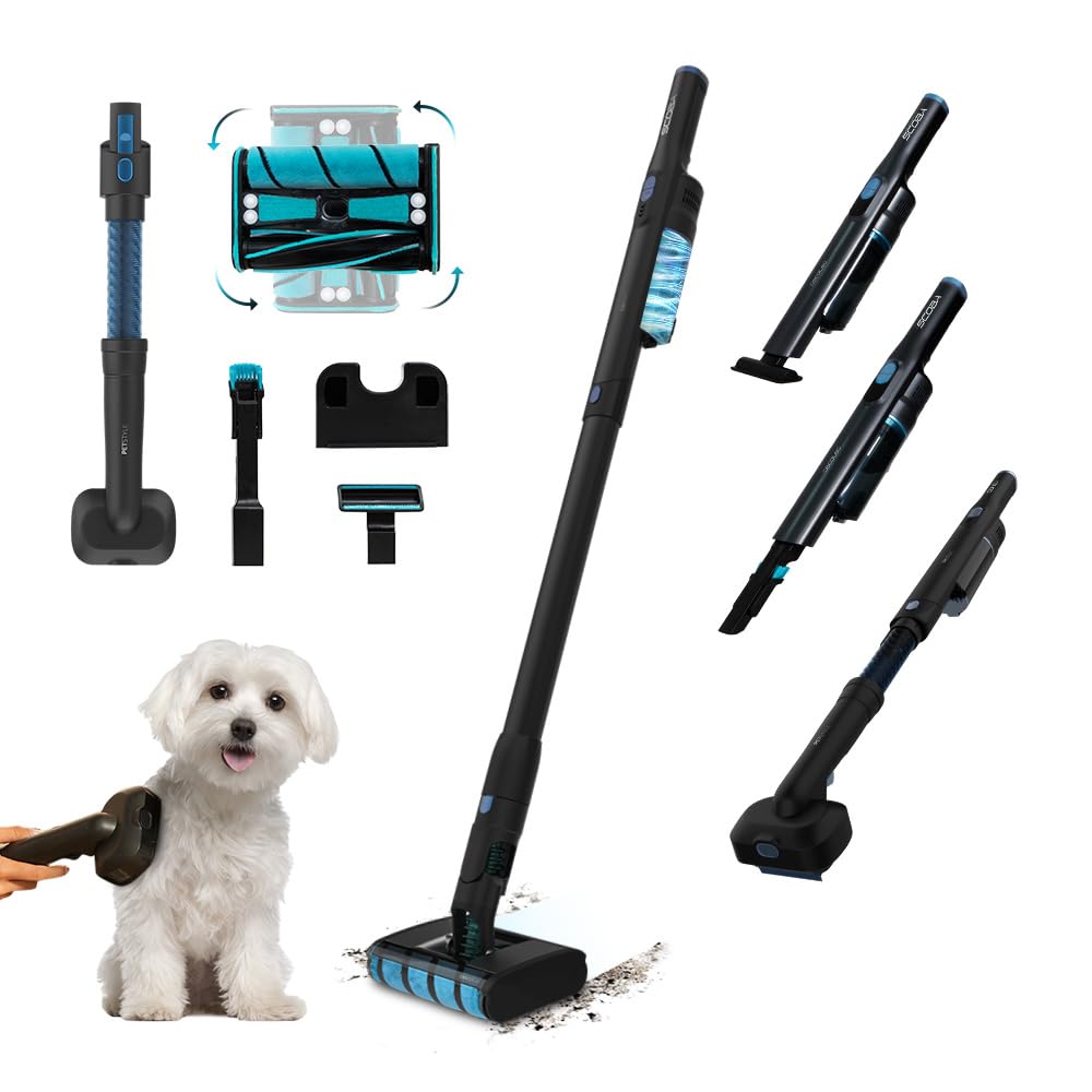 Cecotec Aspirador Escoba Scoba 2100 Twice Animal, Motor Digital Brushless, 20m kpa de succión, 210W, diseño Ligero, Cabezal motorizado Dual Brush, cepilo para Animales