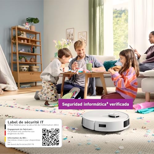 Bosch - Robot Aspirador Spotless +, BCRD1W, aspira y friega, Potencia 11.000 Pa², Almohadilla húmeda Fija, estación Seca, Sistema Inteligente de visión por Infrarrojos, Bosch Home Connect App, Blanco