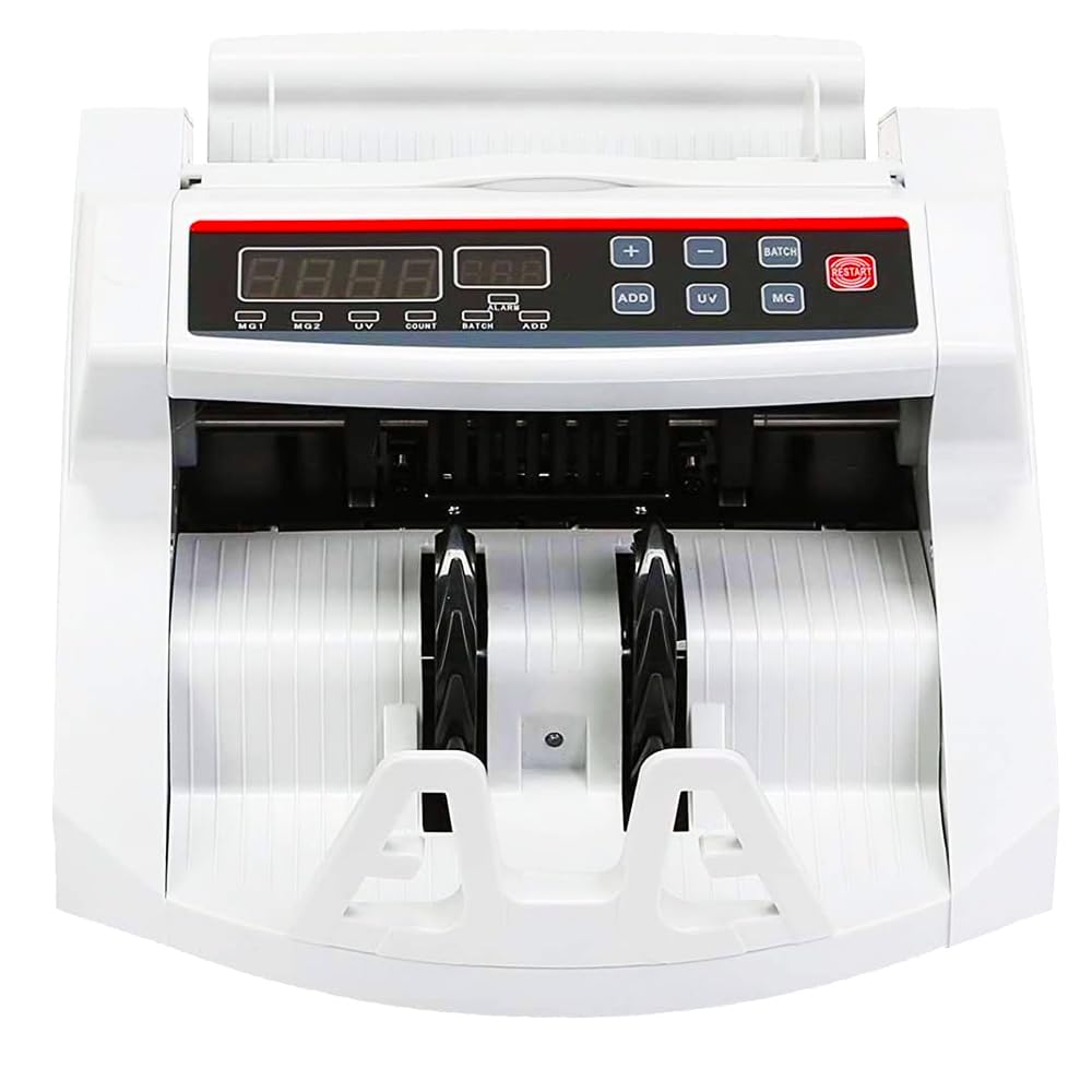 Contador de dinero portátil y detector de billetes falsos con doble pantalla led