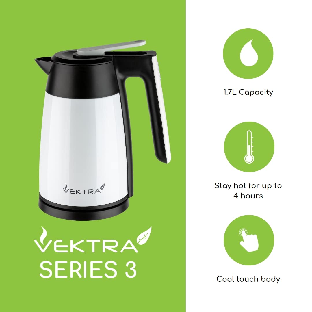 Vektra VEK-1703GP - Vacuum aislado ambientally Eco Friendly Easy para Cordless Kettle, 1,7 litros, grafito gris
