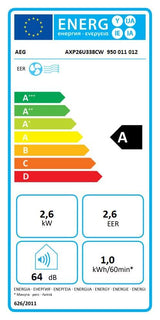 AEG AXP26U338CW Aire Acondicionado Portátil ChillFlex Pro - Función Frío, Deshumidificador y Ventilador - 9000BTUs, R290, 30-40m2, Mando, Temporizador, Filtro Anti Bacteriano, Silencioso - Blanco