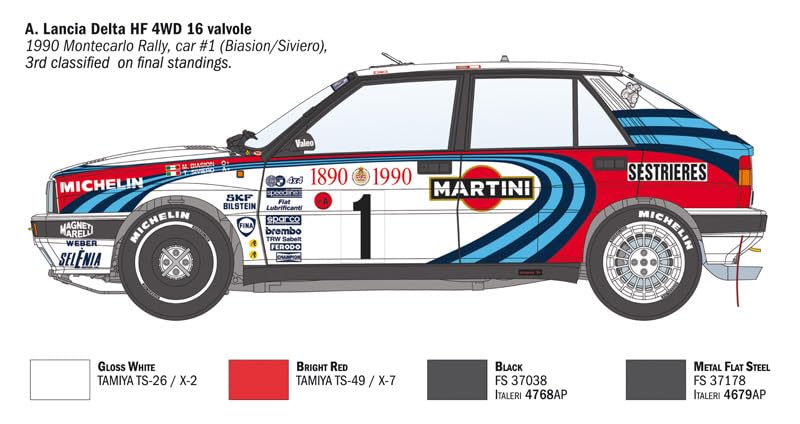 ITALERI -4709 Lancia Delta HF integral 16 V, escala 1:12, Rally Montecarlo 1990, modelo de plástico para montar, multicolor, 4709