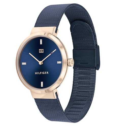 Tommy Hilfiger Reloj Analógico de Cuarzo para Mujer con Correa de Malla de Acero Inoxidable Azul - 1782219