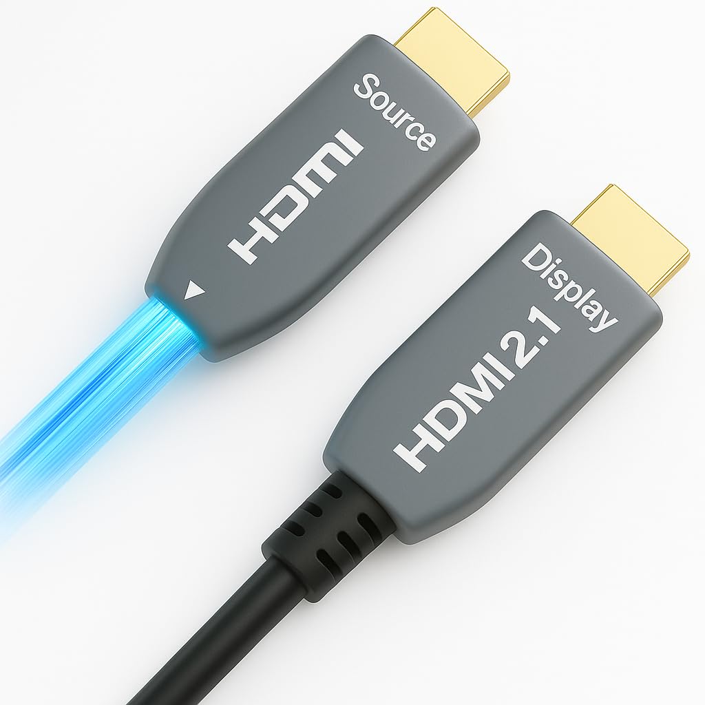 Elfcam-8K-Cable HDMI a fibra óptica 120M(48 Gb/s, eARC VRR, ultra alta definición, para cine y juego, chip alemán Silan+láser V26, fibra resistente a las plegadas–compatible con PS5, Xbox, PC y TV 8K