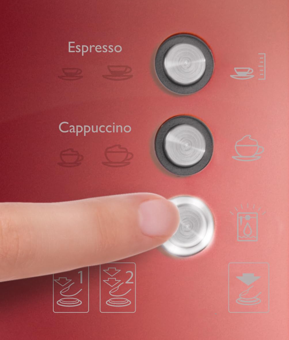 Cafetera para espresso, cappuccino y latte Breville PrimaLatte | Bomba italiana con 15 bar | Adecuado para café molido y monodosis | Depósito para tratamiento de leche integrado | Metálico/Rojo
