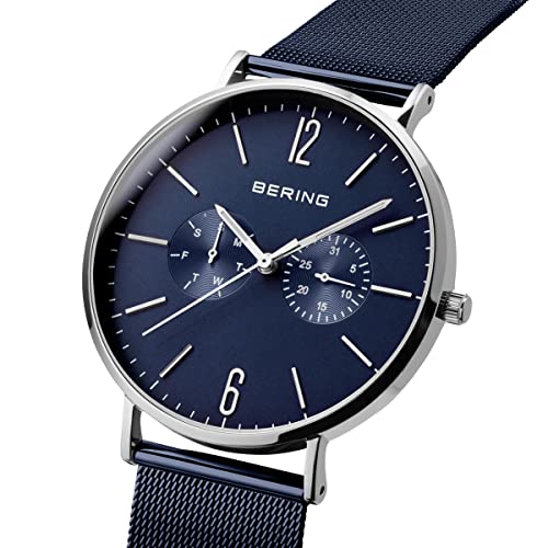 BERING 14240-303 Reloj de cuarzo para hombre con caja de acero inoxidable plateado de 40 mm y esfera azul, correa milanesa, cristal de zafiro y resistencia al agua de 3 ATM