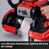 Einhell Sierra de banda con batería TE-MB 18/127 Li-Solo Power X-Change (18 V, 115 mm altura de corte, 127 mm anchura de corte, bastidor inferior, luz LED, incl. 2 bandas de sierra, sin batería)