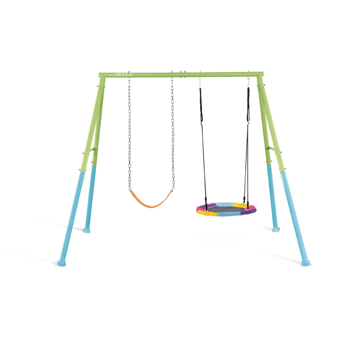 Intex Columpio infantil con asiento y nido, 254x235x200 cm, Regulable en altura, Tubos de acero, Columpios para niños 3-10 años, óptimo para juego 2 niños, Juegos exterior, Certificado CE (59004)