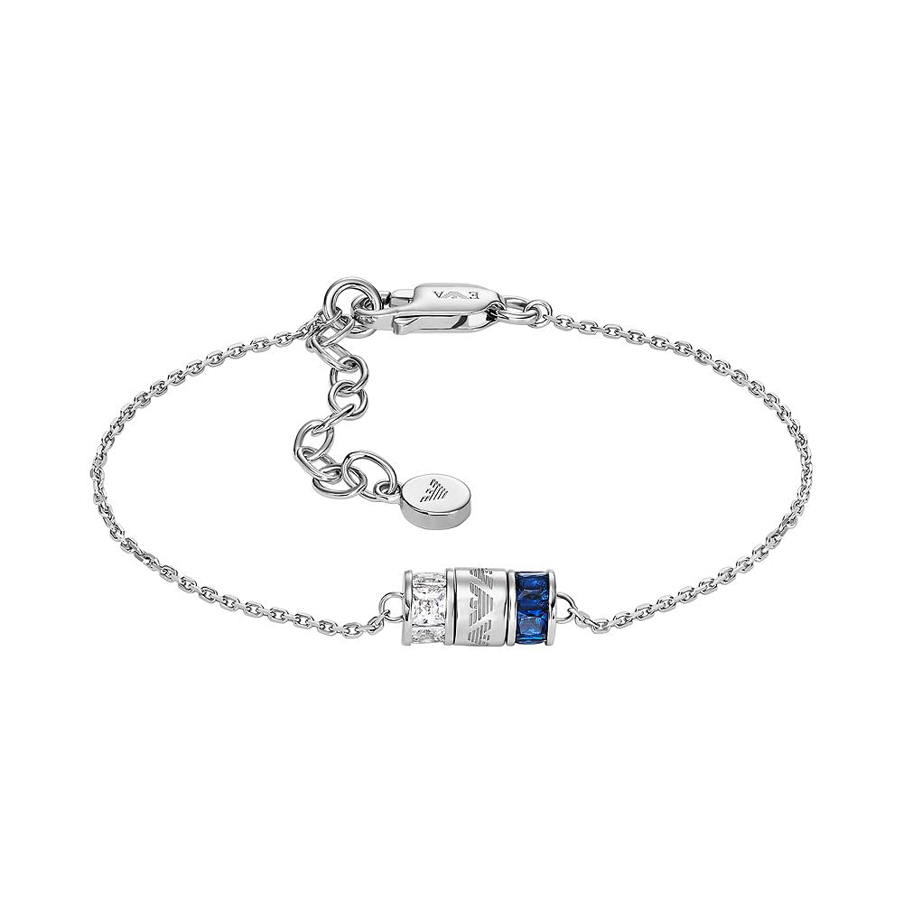 Emporio Armani Pulsera para mujer, Pulsera componentes plata de ley, Longitud: 150mm+30mm, Ancho: 10mm, Altura: 5.5mm, EG3580040, Plata y Azul