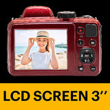 KODAK Pixpro Astro Zoom AZ425 - Cámara Digital Bridge, Zoom Óptico 42X, Gran Angular de 24 mm, 20 Megapíxeles, LCD 3, Video Full HD 1080p, Batería Li-ion - Roja