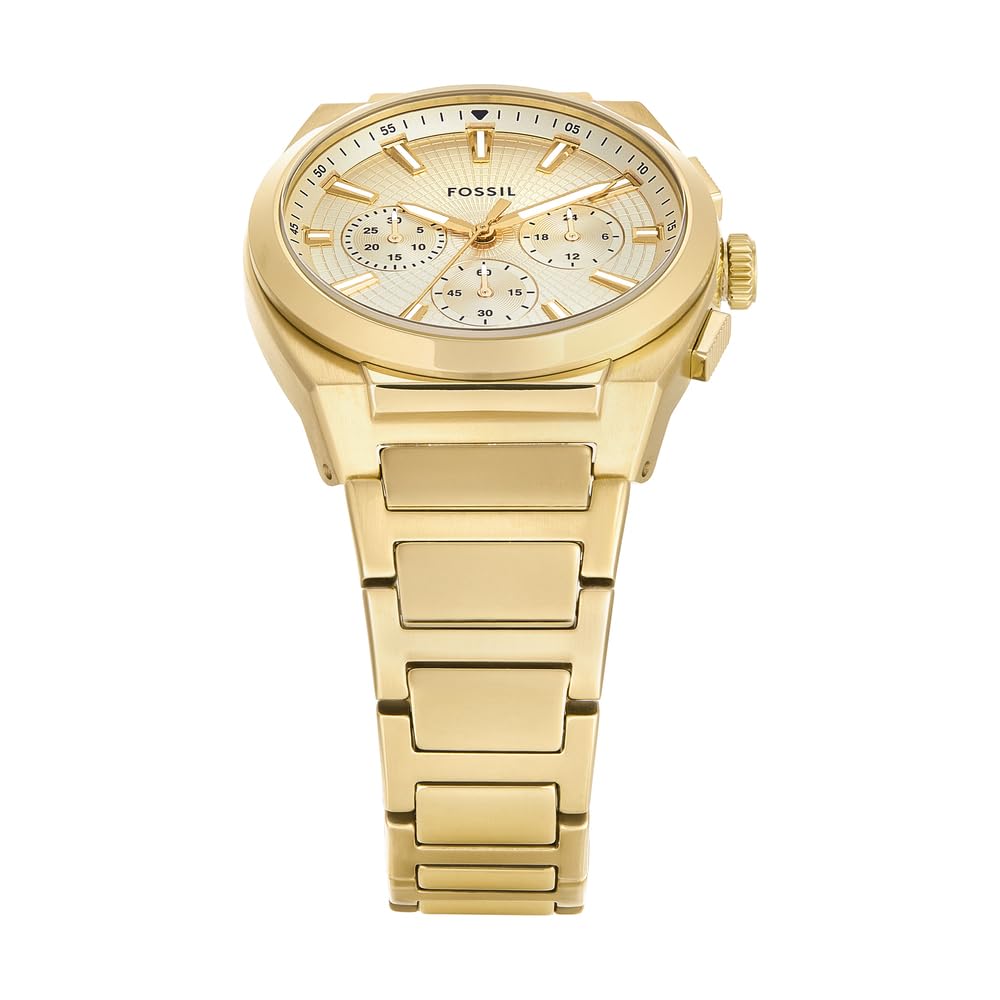 Fossil Reloj Everett para Hombre, Movimiento Cronógrafo Cuarzo con Correa de Piel o Acero, Tono Oro