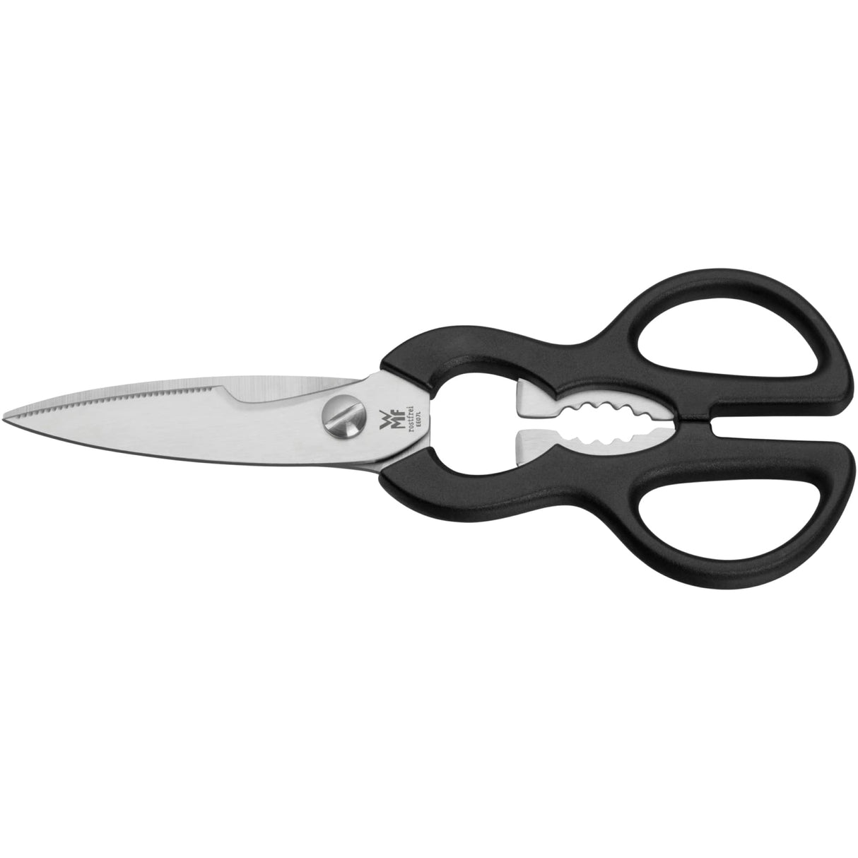 WMF Kineo - Juego 6 Piezas, 4 Cuchillos con Hoja de Acero Templado Especial y Tijeras Multiusos con Soporte FlexTec de Bambú