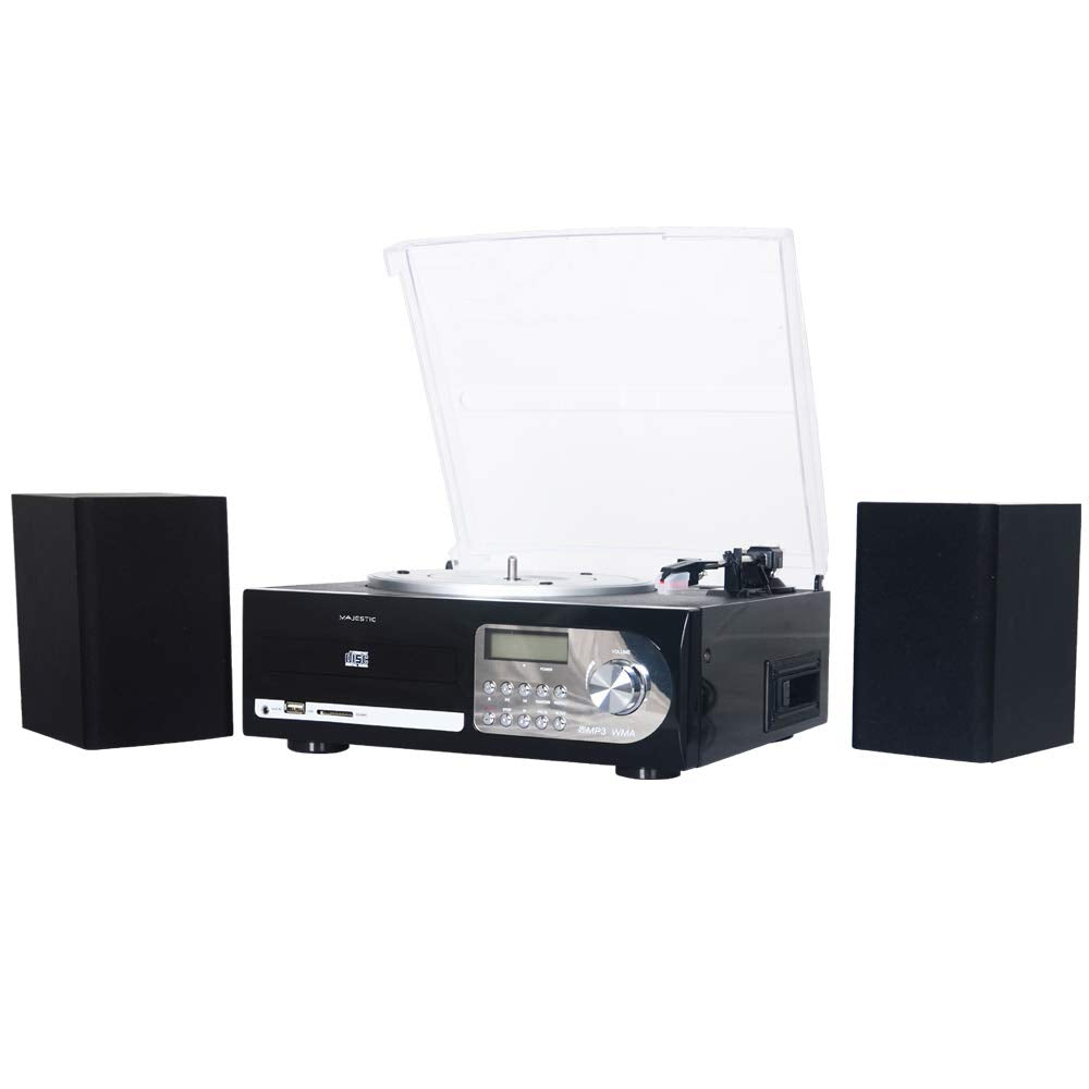 Majestic TT 38R CD TP USB SD - Tocadiscos 33/45/78 RPM, Reproductor de CD/MP3, Casete, Entrada USB/SD Recorder, Negro