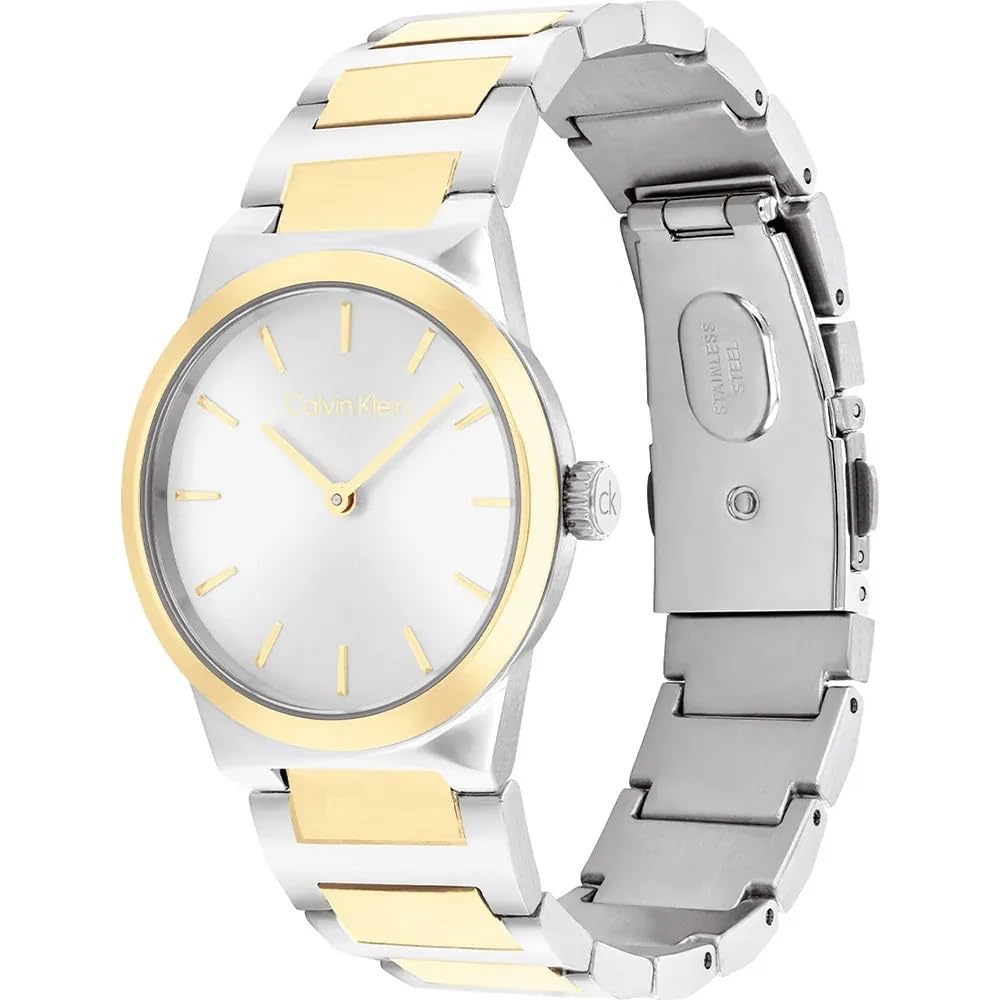Calvin Klein Reloj Mujer 25100113 Linear Elegance – Cuarzo, Caja de Acero Inoxidable 32 mm, Brazalete Metálico, Cristal Mineral, 3 ATM