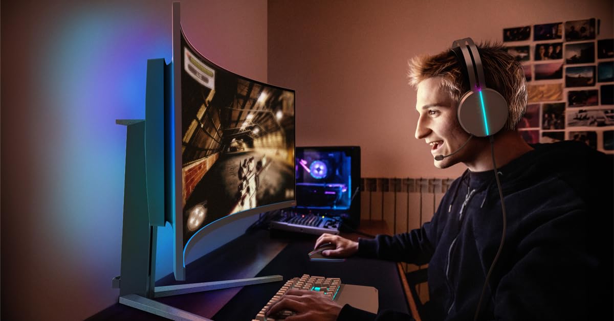 PHILIPS Evnia 49M2C8900 - Monitor Gaming Curvo OLED DQHD de 49 pulgadas, 240 Hercios, 0,03ms GtG, HDR400, Ambiglow (5120x1440, HDMI 2.1, DisplayPort 1.4, USB-C, Hub USB) blanco