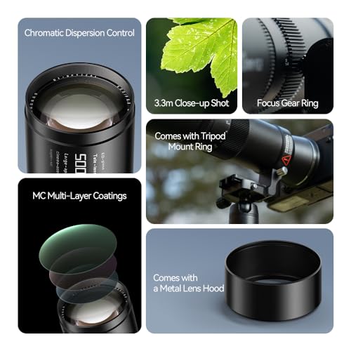 TTArtisan Teleobjetivo de Cuerpo metálico F6.3 de 500 mm Compatible con Montura GFX, Color Negro