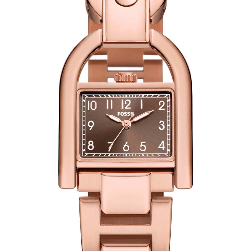 Fossil Harwell Reloj para Mujer, Movimiento de Cuarzo con Correa de Acero o Piel, Tono Oro Rosa y marrón, 28MM
