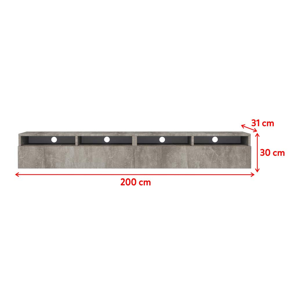 SELSEY REDNAW - Mueble de TV Moderno con 2 cajones, 200 cm, Color Gris