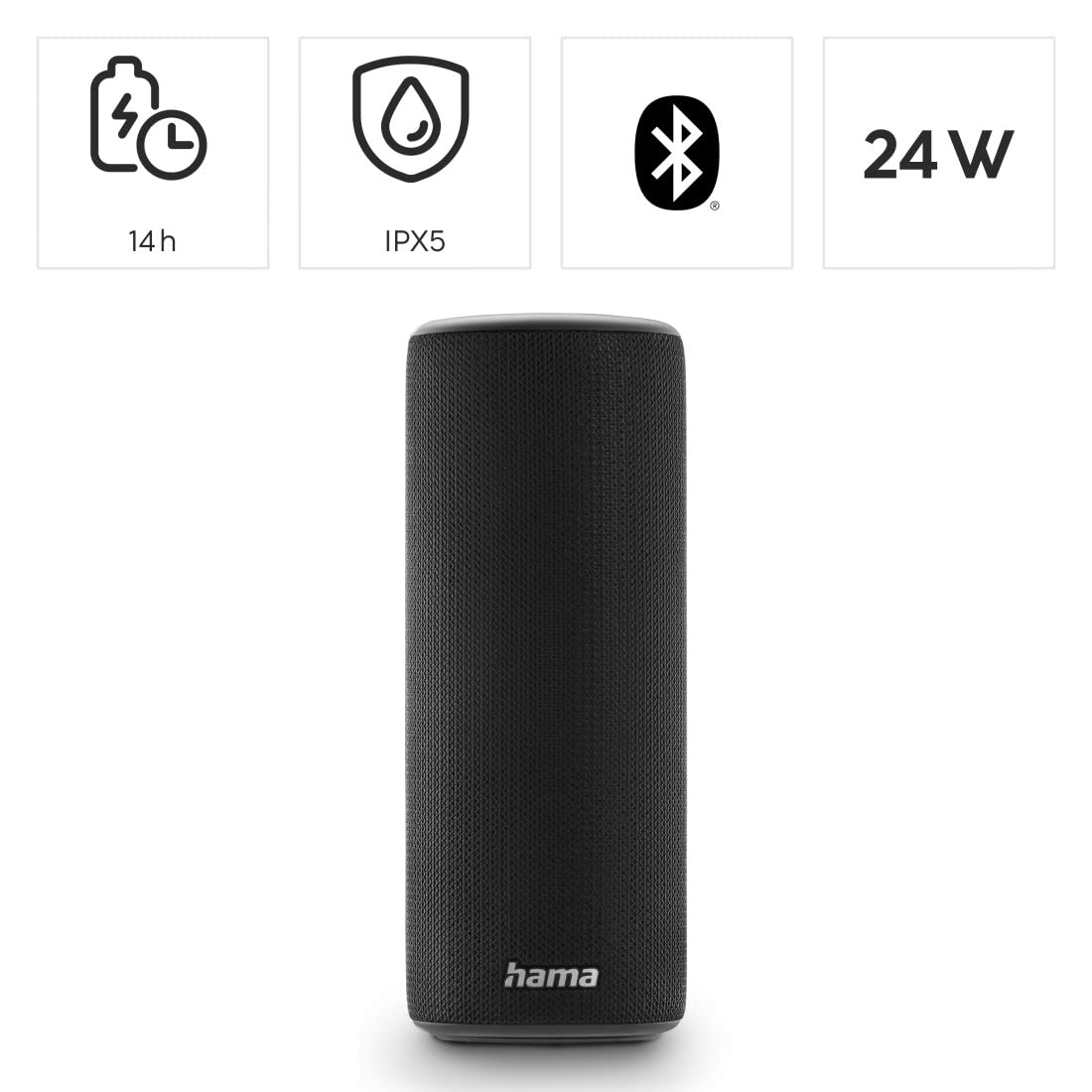 Hama | Altavoz Bluetooth Pipe 3.0 (Altavoz Inalámbrico, Portátil, con Luz LED, 24W, 14h de Autonomía) Color Negro