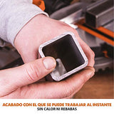 Evolution Power Tools - R210SMS-300+ Ingletadora deslizante multimaterial de 210 mm (230 V), con paquete plus, Corta acero dulce, aluminio, plástico, madera con clavos incrustados